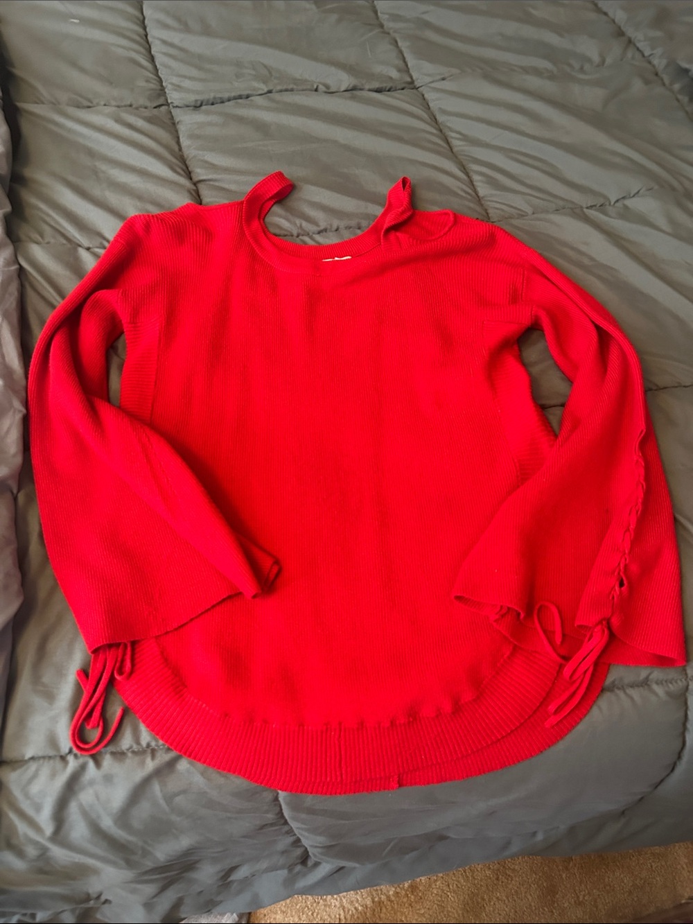 Gianni Bini Red Crewneck Sweater with Side Tie Detail Beautifully Red!